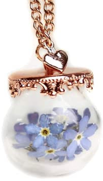 Blüten Kette Vergissmeinnicht - rosgegoldfarbene Kette mit echten Blüten und Herz/Geschenk für Verliebte/Geschenk für Sie/Herz Kette