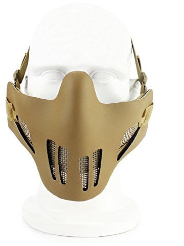 XUE Airsoft Faltbare Halbe Maske Mesh Gesichtsmaske Mundschutz mit Gehörschutz Taktische Paintball Schutz Masken für Softair Jagd Halloween (Bräunen)