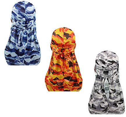DIY Herren miltary tarnung premium-silky durags mit lang tail bunte 360 waves cap doo rag du-rag mittel set3
