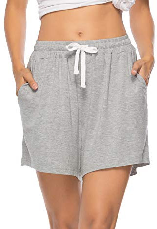 Vlazom Women's Pajama Short Bottoms Solid and Striped Sleeping Shorts Cotton Lounge Casual Pants for Yoga Gym Running - Grey-solid - XL