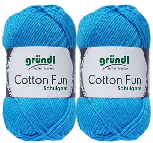 2x50 Gramm Gründl Cotton Fun Häkelgarn Schulgarn + 1 Anleitung für EIN Meerschwein (09 Hellblau)