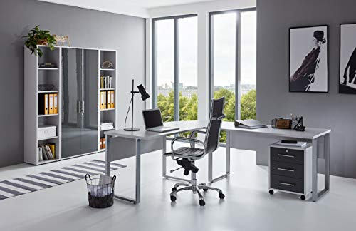 BMG-Moebel.de Büromöbel komplett Set Arbeitszimmer Office Edition in Lichtgrau/Anthrazit Hochglanz (Set 3)