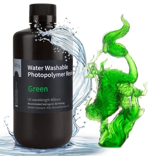 ELEGOO Wasser Waschbares 3D Drucker Resin, Water Washable UV Resin 405nm Photopolymer Harz für MSLA/DLP/LCD 3D Drucker Klargrün 1000g