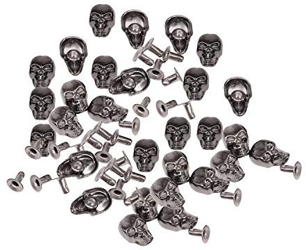 Trimming Shop Lot de 100 Clous de tête de Mort en métal avec Rivets à épingle pour Le Cuir, la décoration de vêtements, Les projets de Bricolage, Les Accessoires Punk et Goth Gris, 8mm x 13mm…