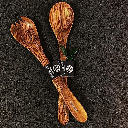 What The Art!® Olive Wood «Servidor» L | Couverts à Salade en Bois d'olivier + Cadeau | 30 cm