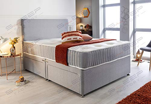 Sleep Factory's Grey Fabric Memory Foam Divan Bed Set With Mattress And Headboard 3ft 4ft 4ft6 5ft 6ft Single Double Small UK King Super King (5.0FT (King Size), 4 Drawers)
