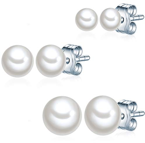 Valero Pearls Damen 3er Set Ohrstecker aus 925/- Sterling Silber mit Süßwasser-Zuchtperlen ca. 4,0-6,0 mm