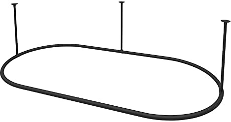 Naiture ovale Duschvorhangstange aus Edelstahl mit Deckenstütze für Klauenfuß-Wanne, 122 cm L x 76 cm B, schwarzes Finish