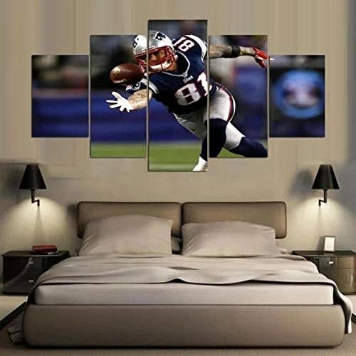 3D Leinwandbilder 5 Teile XXL Vlies Leinwand Bilder Dekoration New England Patriot Bild Auf Leinwand 5Tlg Bilder Mehrteilig Zum Aufhängen 150×80Cm (Mit Rahmen)