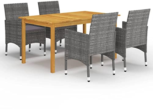 vidaXL Gartenmöbel Set 5-TLG. Sitzgarnitur Sitzgruppe Gartengarnitur Tisch Esstisch Stühle Gartentisch Gartenstuhl Sessel Gartenset Grau