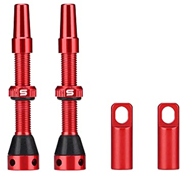 FOMTOR Tubeless Presta Ventilschaft, Aluminiumlegierungsschäfte mit Value Core Remover Tool und Ventilschaftkappen passend für die meisten schlauchlosen Fahrradfelgen (Rot, 40MM, Paar)