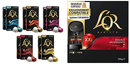L'OR - Espresso – Collection Origines – 100 Capsules de Café – Coffret de 5 Variétés – Intensité 7 à 10 – Lot de 10 x 10 & Barista Café - 50 Capsules Splendente Intensité 7 (lot de 5 x 10 Capsules)