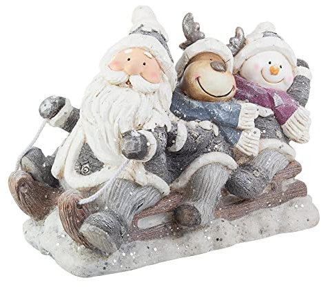 Bizzotto Decorazione Natalizia Tronco LED Slitta Babbo Natale con Renna Addobbi 45 cm
