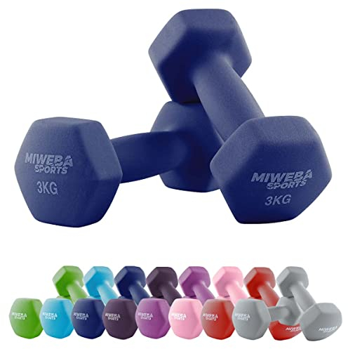 Miweba Sports Neopren Hantelset NKH100 | 𝐏𝐫𝐨𝐟𝐢 Hantel - Hexagon Hanteln Set - Kurzhanteln - Kurzhantel Set - Gymnastikhanteln - Hantel Set - Dumbbell - 0,5-10 Kg (2X 0.5 kg, Königsblau)
