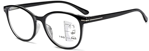 Gleitsicht-Lesebrille Vollrahmen schwarz Multifokale Gläser Damen Herren robust Federscharnier +1.00 Dioptrien Anti-Blaulicht/Blaulichtfilter/GleitsichtLESEBRILLE (schwarz, 1.00)