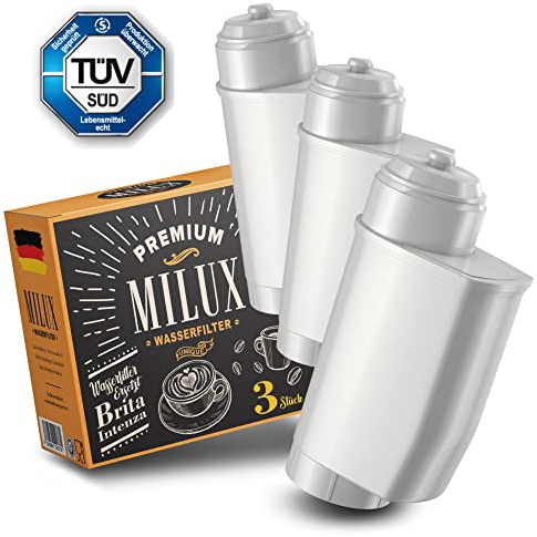 MILUX Juego de 3 filtros de agua para cafeteras automáticas Siemens EQ Series para Siemens EQ6, EQ9, EQ500 y EQ700, apto para filtros de agua Siemens Brita Intenza, certificado TÜV