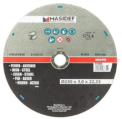 MASIDEF MEMBER OF THE WüRTH GROUP Disco da Taglio, Misura Ø 230 x 3,0 mm, Per Acciaio e Ferro, Confezione da 1 pezzo, Grigio