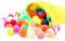 Flummix - 100 bunte Flummis im gelben Baumwollbeutel mit Kordeln - Ø 20 mm
