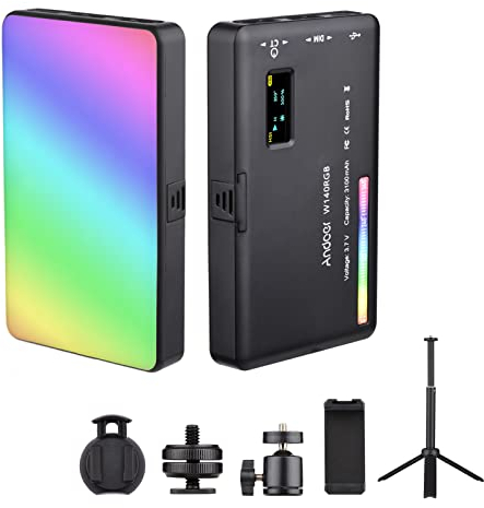 Andoer W140 RGB LED Videoleuchte Beleuchtungsset, Kamera Licht CRI95+ 2500K-9000K Dimmbar mit Desktop-Stativ Kugelkopf-Telefonhalterung Clip Kaltschuh-Adapter für Vlog Live-Streaming YouTube Tiktok