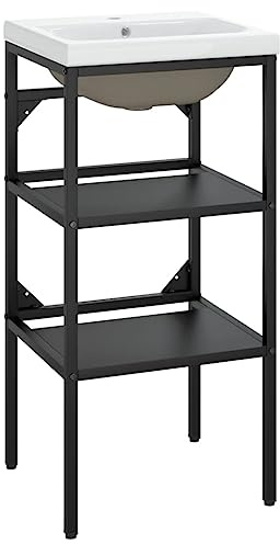 vidaXL Home Bathroom Washbasin Frame with Built-in Basin Home Bathroom Console Sink Frame Washbasin Stand Wash Basin Furniture Black Iron