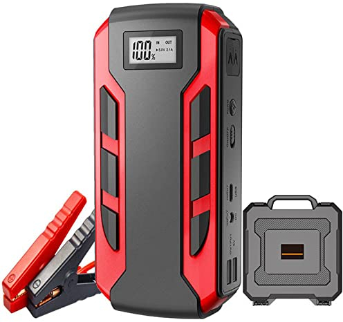 Gorger Auto Starthilfe, Tragbar 2000A 12V Auto Notfallbatterie Booster, Auto Starter Batterie Pack mit Klemme/Taschenlampe/Ladekabel/Starthilfekabel, für bis zu 9,0L Benzin und 7,0L Dieselmotoren