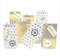 Frau WUNDERVoll® DIY Adventskalender zum Befüllen Weihnachtszeit, Blockbodenbeutel 12(L) x7(B) x24(H) cm weiß/gold mit Streifen und Sternen, Ziffern grau/Weihnachten, Papiertüten, Kinder, Aufkleber