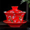 KOPYFANTAP Gaiwan Tazza, Tazza da tè con Piattino e Coperchio, Set da Tè in Porcellana Cinese 300 ml, Rosso Motivo in Rilievo per Fiori di Prugna