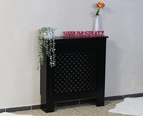 Cubierta para radiador de madera MDF negro rejilla 78 x 82 cm