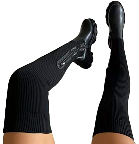 ticticlily Stivali Donna Invernali Alti al Ginocchio Stivali Alti con Tacco Basso Zip Laterale Casual Gambale Alto Invernali Stivaletti Donna con Tacco A Nero 41 EU