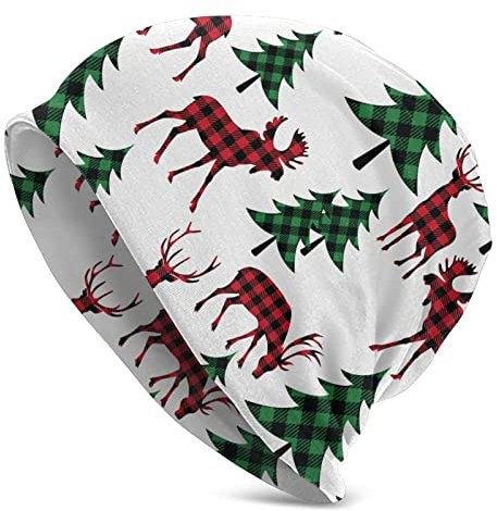 AOOEDM Elch Elch Weihnachtsdekoration Slouchy Beanie Mütze Strickmütze für Männer Frauen Fisherman Beanie Mütze Skull Cap Hut Unisex Geschenk