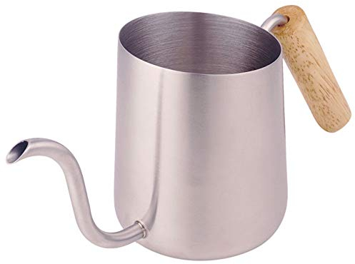 Kaffeekanne 304 Edelstahl Pour Over Wasserkocher hitzebeständig mit Verbrühungsschutzgriff, 7 mm Auslauf, 600 ml Edelstahl-Kaffeekanne (Farbe: Silber, Größe: 25 x 11 cm) (Silber 25 x 11 cm)