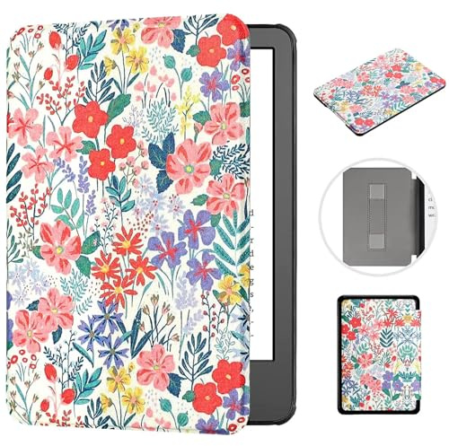 MOKASE Étui pour 6 Kindle Paperwhite 5/6/7ème Génération 2012,2013,2015,2016 (Modèle: EY21/DP75SDI), Cuir Synthétique Rigide Housse avec Dragonne pour Kindle Paperwhite 6 Pouces, Floral