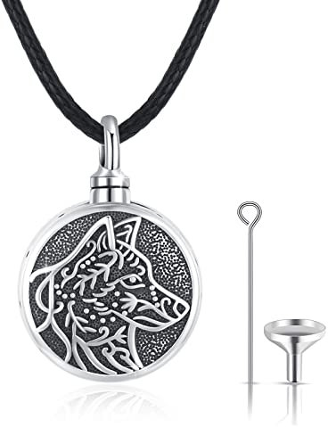 REDSUN Urnen-Halsketten für Asche 925 Sterling Silber Wolfskopf Urnenkette Wolf Herren Halskette Feuerbestattung Andenken Schmuck Geschenk
