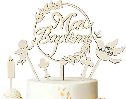 iZoeL Décoration Gâteau Bois Decoration Bapteme Gâteau Enfant Decoration Bapteme Garcon Premiere Fille Decor Cake Topper Communion
