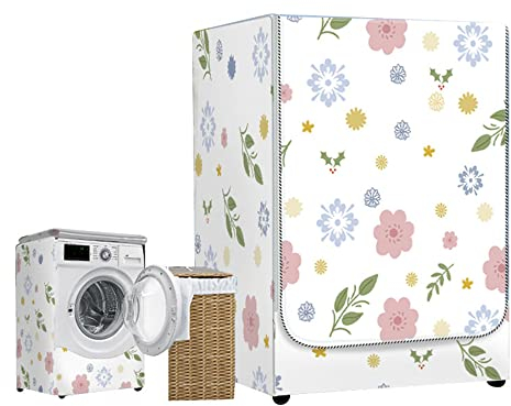 Highdi Washing Machine Cover Waterproof, Washing Machine Covers Indoor with Zipper Sunscreen & Dustproof Washer Protection (M-Capacity 8-10kg,Plant flower)