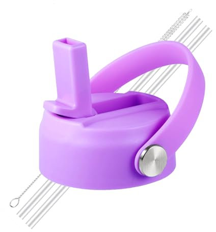 LLCJYYCY Lids with Straw for Hydroflask Wide Mouth 20 32 40 oz, Flex Straw Lid Fit for Hydro Flask Sports Water Bottles, Flexible Handle Replacement Lid Straws Cap Top Accessories (Light Purple)