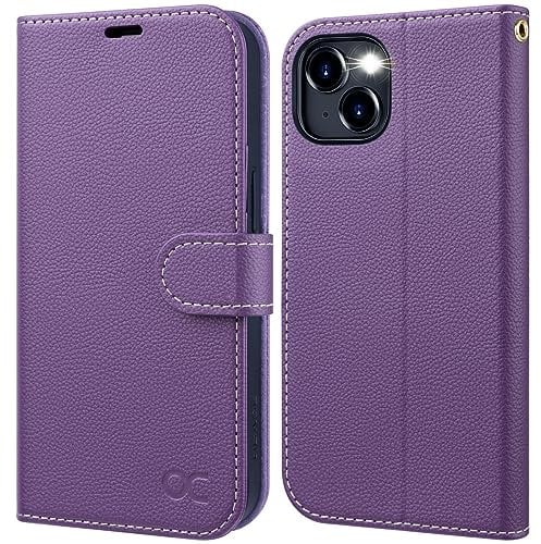 OCASE for iPhone 15 Wallet Case, Premium PU Full Non-Slip Flip Phone Cover with[RFID Blocking][Card Holder][Shockproof TPU][Stand Function] for the iPhone15 6.1 Inch 2023 5G,Litchi Purple
