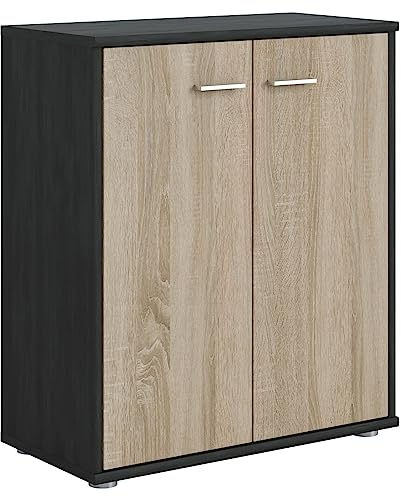 CARO-Möbel Kommode Sideboard Schrank Tommy Esche grau/Sonoma Eiche, Anrichte mit 2 Türen inklusive Einlegeboden