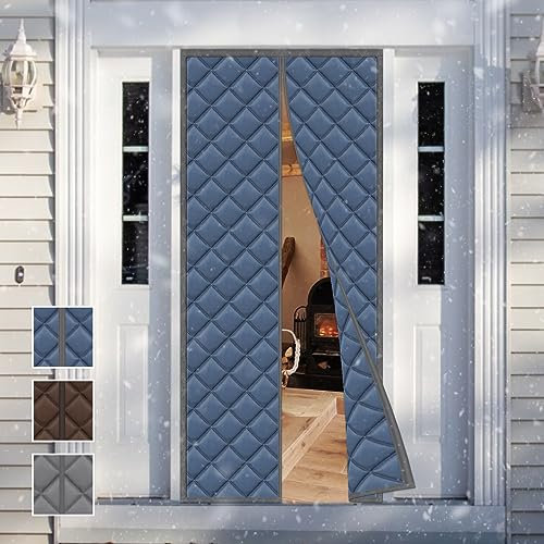 WTHYGB Magnet Wärmeschutzvorhang für Türen, thermovorhang kälteschutz haustür,Kinderleichte Klebemontage Ohne Bohren,Self Sealing,Hands Free,Wasserdicht, Winddicht,Pet Friendly,100x200cm,Blau