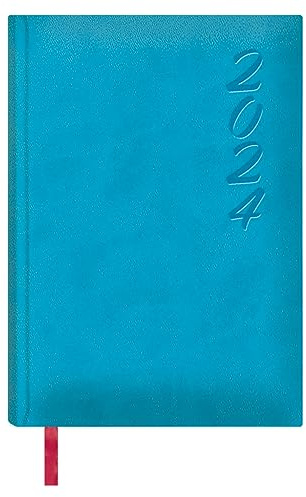 Dohe - Kalender 2024 - Tag-Seite - Größe: 15x21 cm (A5) - 336 Seiten - Eingenähter Einband - Hardcover - Türkis Blau - Modell Brasília