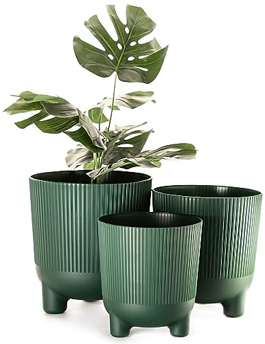 Home Garden Ornaments Trio Plant Pots Indoor – Set of 3 (14cm, 16cm, 18cm) Decorative Indoor Plant Pot on Stands, Flower Pots on Legs (Colour: Green)