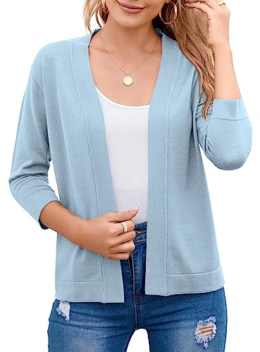 TASAMO Women's Open Front Short Shrugs for Dresses Chic and Comfortable Cropped Sweater(Medium,Light Blue)