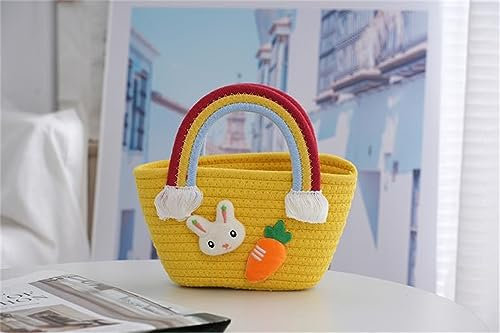 CULASIGN Aufbewahrungskorb Korb,Kaninchen Kinder Baumwollseil Geflochten,Badezimmer Wickeltisch Zubehör Organizer Geflochten Bad (18 * 8/28 * 17cm,Gelb)