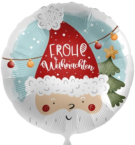 Folienballon Weihnachtsmann Weihnachtsmütze 'Frohe Weihnachten' Merry Christmas Ballon Deko Weihnachtsparty Weihnachtsfeier Luftballon Made in EU, Geschenk zu Weihnachten