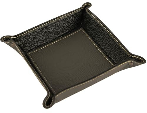 modamoda de - K01 - Dekoschale Taschenleerer Ablage aus Echtleder 16x16x4 cm, Farbe:Graphitgrau