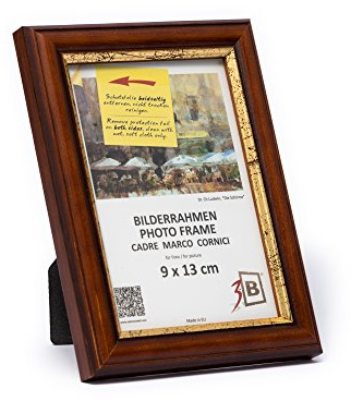 3-B Bilderrahmen BARI RUSTIKAL - Dunkel Braun/Gold - 9x13 cm - Holzrahmen, Fotorahmen, Portraitrahmen mit Acrylglas