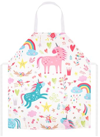 TOPWAYS Schürzen für Kinder, Cartoon Kinderschürze Kochschürze für Jungen und Mädchen, Kinderschürze für Kunst Malerei, Gartenarbei(wunderbares Einhorn-Thema)