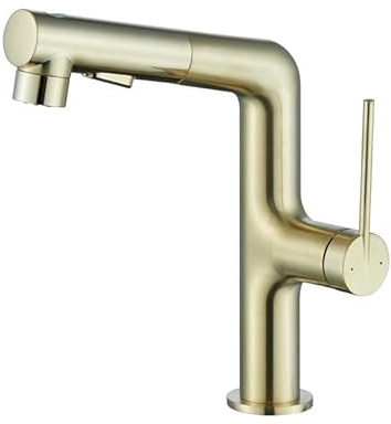 Robinet de lavabo extractible qui se soulève et tourne, gris brossé blanc doré, brossé blanc doré