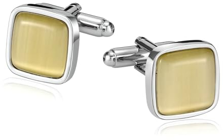 Dsnyu Hemd Manschettenknöpfe Herren, Manschettenknöpfe Edelstahl Gelb Quadratischer Opal Anzug Schmuck für Geburtstag Hochzeit