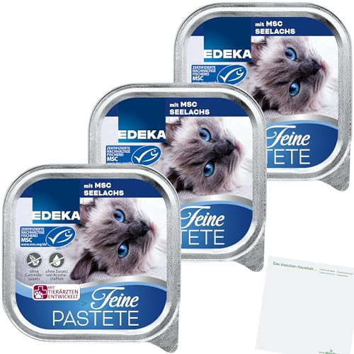 Edeka Cat Feine Pastete mit MSC Seelachs Katzenfutter 3er Pack (3x100g Dose) + usy Block